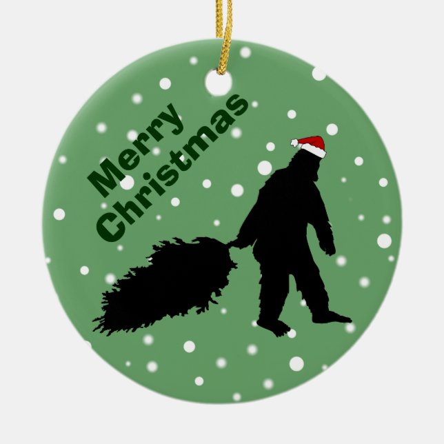 Lustiger Bigfoot, der Weihnachtsbaum-Verzierung Keramik Ornament (Vorne)