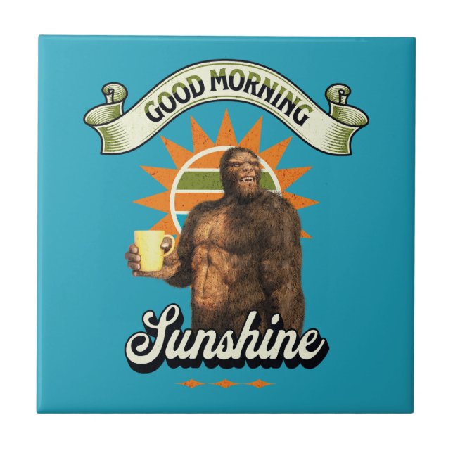 Lustiger Bigfoot-Kaffee-Morgenhumor Fliese (Vorderseite)
