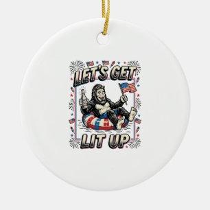 Lustiger Bigfoot Lasst Uns Patriotisch Feiern Keramik Ornament
