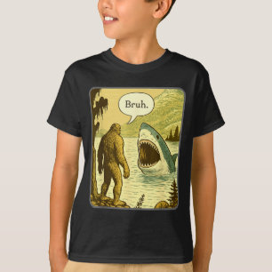 Lustiger Bigfoot Mit Shark Bruh Meme T-Shirt