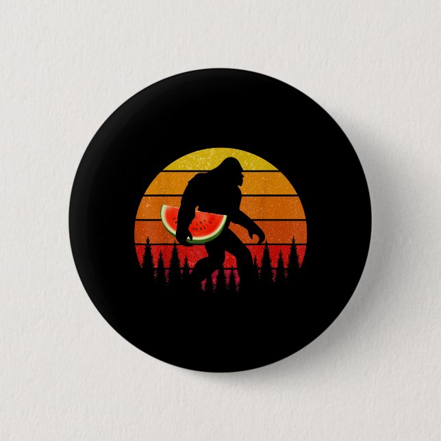 Lustiger Bigfoot mit Wassermelonen-Scheibe Melone  Button (Vorderseite)
