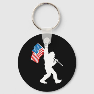 Lustiger Bigfoot Rock And Roll USA-Flagge für Sasq Schlüsselanhänger
