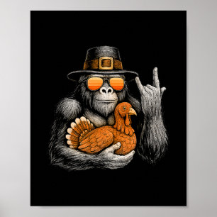 Lustiger Bigfoot Rockt Auf Truthahn Vintage Ernted Poster