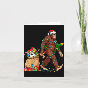 Lustiger Bigfoot stiehlt Santa & Weihnachtsbaum - Karte