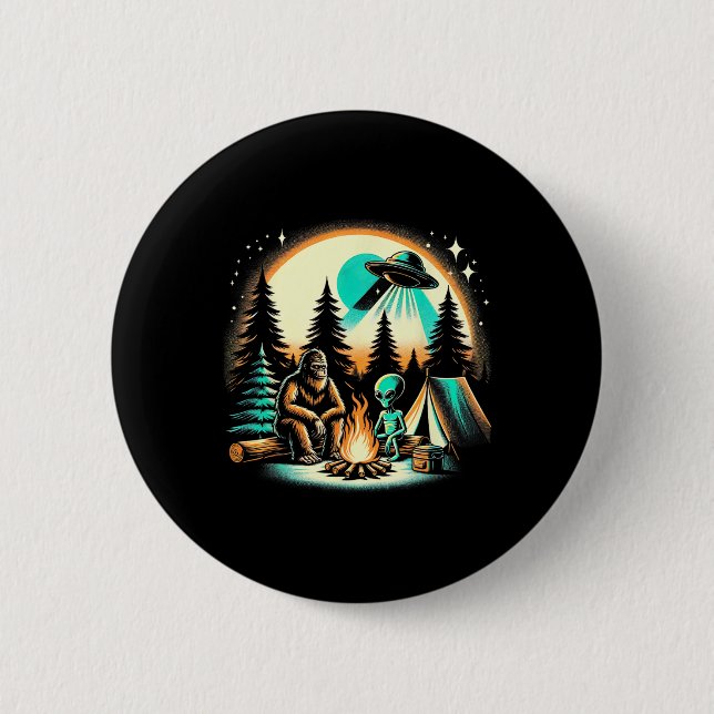 Lustiger Bigfoot und Alien-Ufo-Camping Outdoor-Abe Button (Vorderseite)