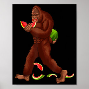 Lustiger Bigfoot und Wassermelonen-Scheibe Sommer Poster