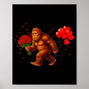 Lustiger Bigfoot Valentinstag Herz Sasquatch Retro Poster