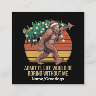 Lustiger Bigfoot-Weihnachtsbaum Retro-Sonnenunterg Quadratische Visitenkarte