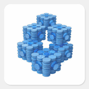 Lustiger blauer BLUE COINS Quadrat-Aufkleber Quadratischer Aufkleber