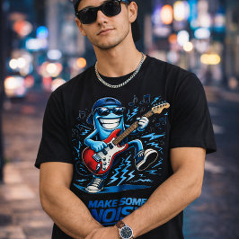 Lustiger blauer Gitarrenspieler-Charakter-Musik T-Shirt