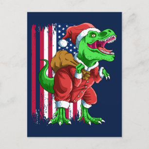 Lustiger blauer Weihnachts-Santa-TRex-Tyrannosauru Feiertagspostkarte