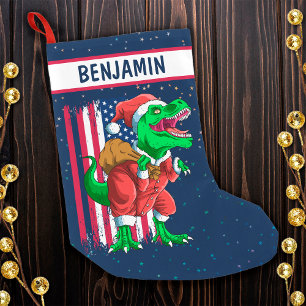 Lustiger blauer Weihnachtsmann Santa TRex Tyrannos Kleiner Weihnachtsstrumpf