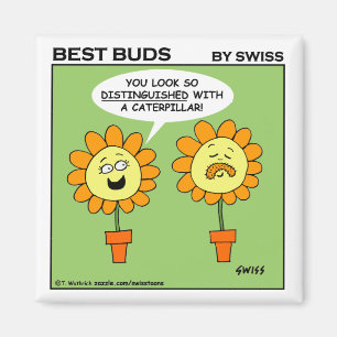 Lustiger Blumen-Schnurrbart-Raupen-Cartoon Magnet