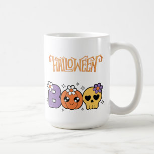Lustiger Boo Halloween Weiß & Orange Kaffeetasse