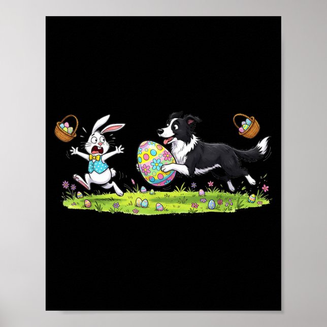 Lustiger Border Collie Hund Bunny Ostern Ei Kinder Poster (Vorne)