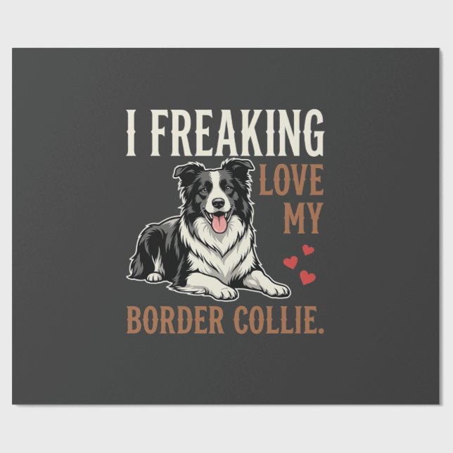 Lustiger Border Collie Liebt Hund Geschenkpapier (Flach)