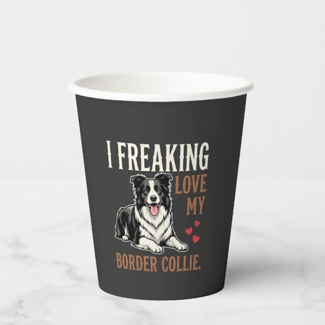 Lustiger Border Collie Liebt Hund Pappbecher (Vorderseite)