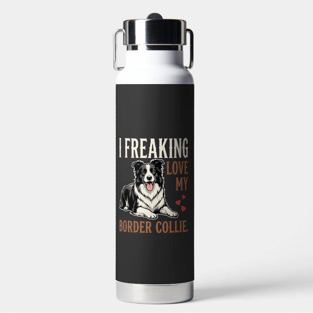 Lustiger Border Collie Liebt Hund Trinkflasche (Vorderseite)