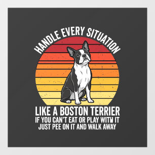 Lustiger Boston Terrier Retro Hund Haltung Fensteraufkleber