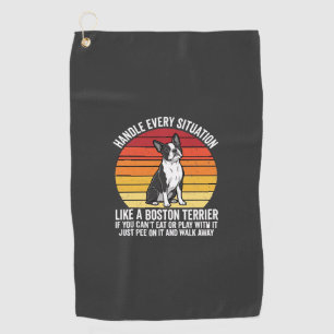 Lustiger Boston-Terrier Retro-Hund Haltung Golfhandtuch