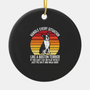 Lustiger Boston-Terrier Retro-Hund Haltung Keramik Ornament