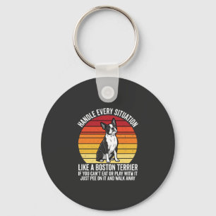 Lustiger Boston-Terrier Retro-Hund Haltung Schlüsselanhänger