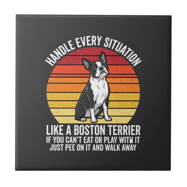 Lustiger Boston Terrier Retro Hunde Attitüde Fliese (Vorderseite)