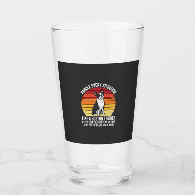 Lustiger Boston Terrier Retro-Hundeattitüde Glas (Vorderseite)