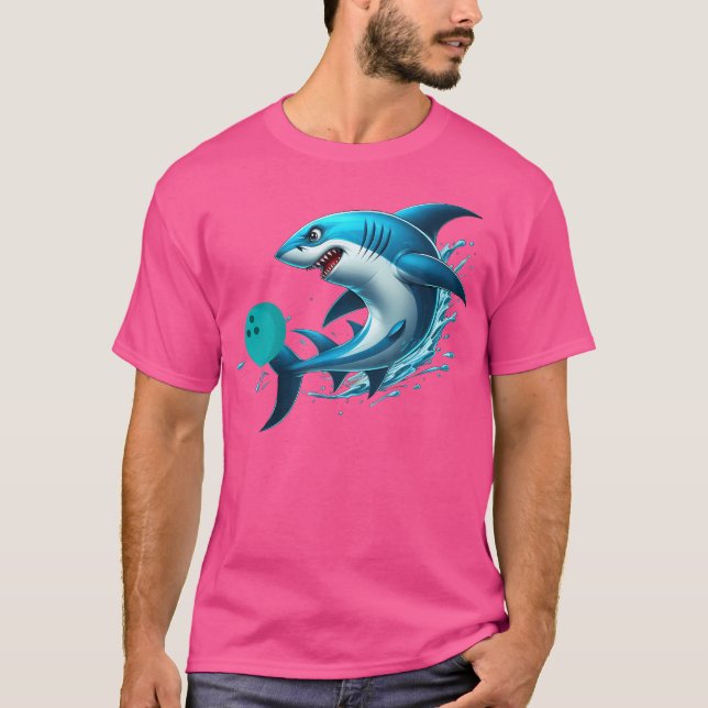 Lustiger Bowling Bowling-Hai spielt Bowling T-Shirt (Vorderseite)