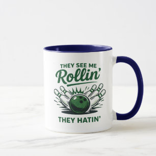 Lustiger Bowling-Spruch Retro-Bowlingpins und -Bäl Tasse