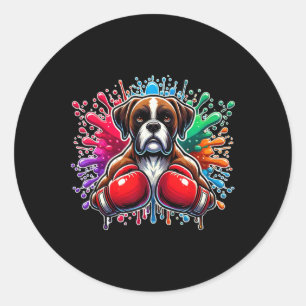 Lustiger Boxen Kickboxen Liebhaber Boxer Hund Male Runder Aufkleber