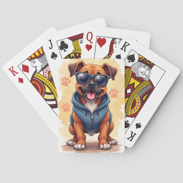 Lustiger Boxer Kawaii Hund Spielkarten (Rückseite)