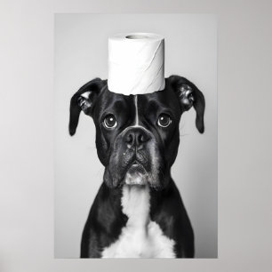 Lustiger Boxerhund-Badezimmerdruck, Toilettenpapie Poster