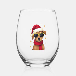 Lustiger Boxerhund Weihnachtsbeleuchtung Xmas Outf Weinglas Ohne Stiel