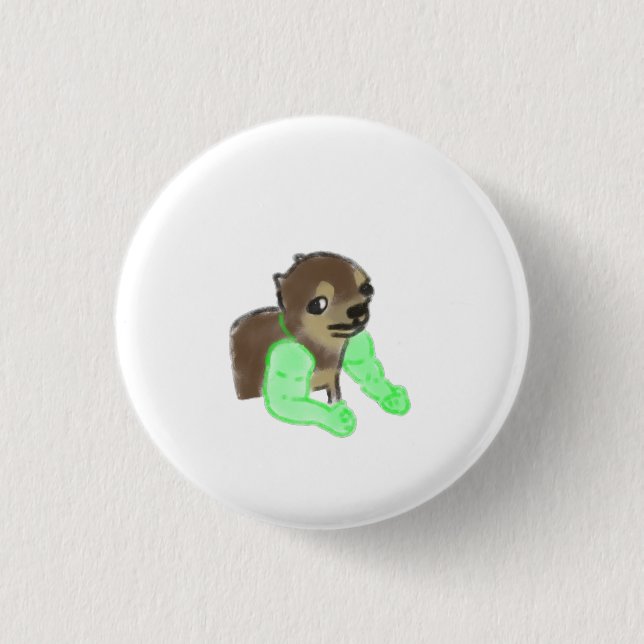 Lustiger Buff-Hund mit muskulösen Armen Meme-Gesch Button (Vorderseite)