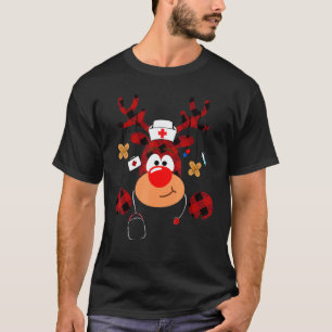 Lustiger Büffel-Karo-Moose-Weihnachts-Rentier-Pfle T-Shirt