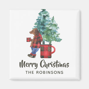Lustiger Büffel-Karo-Sägewerks-Bär-Weihnachten Magnet