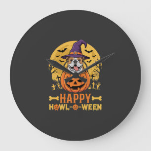 Lustiger Bulldogge Halloween Frohes Howl-O-Ween Vi Große Wanduhr