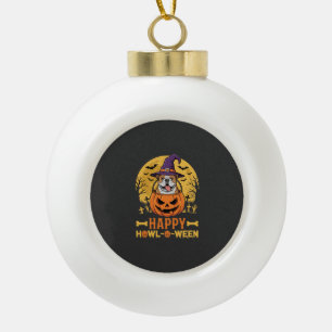 Lustiger Bulldogge Halloween Frohes Howl-O-Ween Vi Keramik Kugel-Ornament