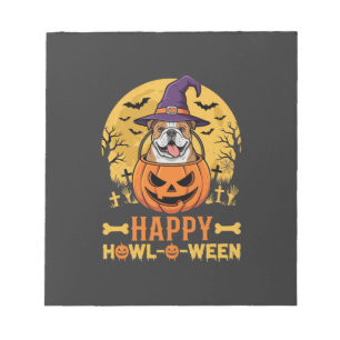 Lustiger Bulldogge Halloween Frohes Howl-O-Ween Vi Notizblock
