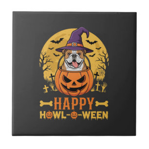 Lustiger Bulldogge Halloween Happy Howl-O-Ween Vin Fliese