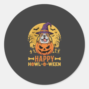 Lustiger Bulldogge Halloween Happy Howl-O-Ween Vin Runder Aufkleber