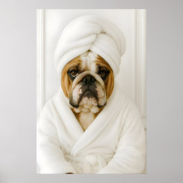 Lustiger Bulldoggen-Badezimmerdruck, Bulldogge im  Poster