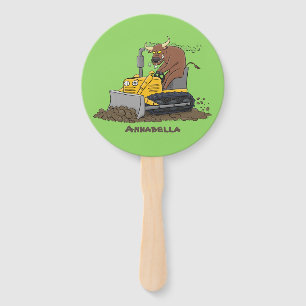 Lustiger Bulle fährt Bulldozer Cartoon Fächer