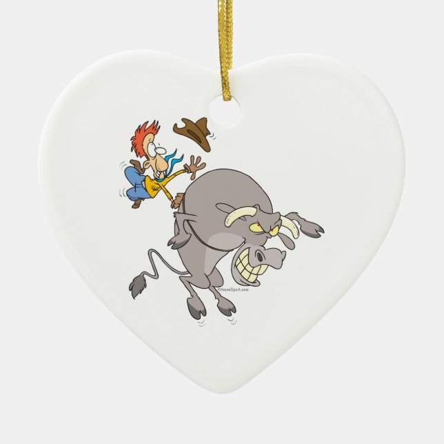 lustiger Bullfahrer Rodeo Cowboy Cartoon Keramik Ornament (Vorne)