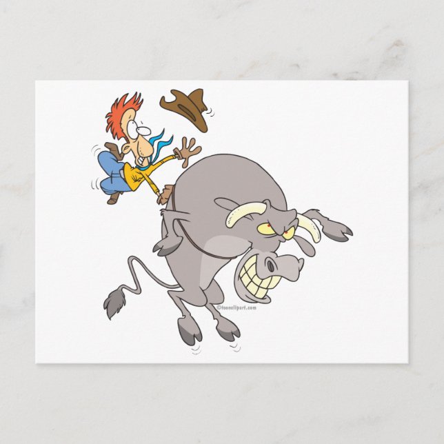 lustiger Bullfahrer Rodeo Cowboy Cartoon Postkarte (Vorderseite)