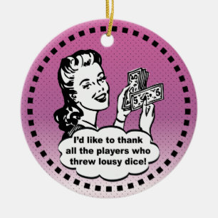 Lustiger Bunco-Spieler-Gewinner Rosa Vintage Keramik Ornament