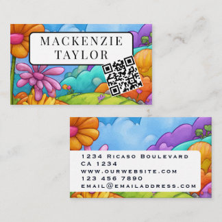 Lustiger bunter Cartoon-Blumen personalisierter QR Visitenkarte