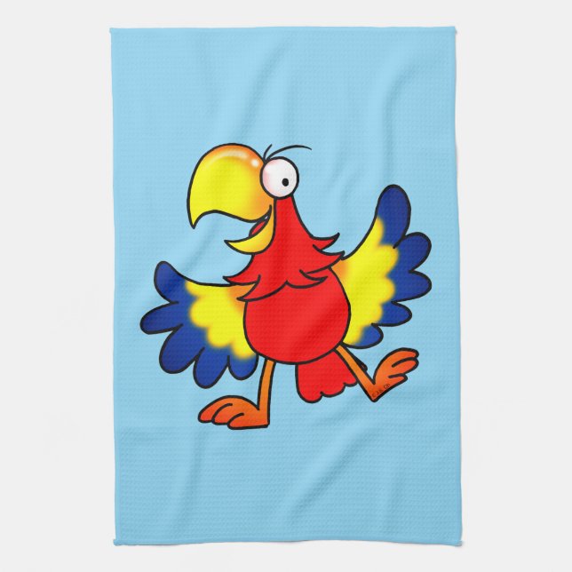 Lustiger Bunter Cartoon Papagei Vogel Geschirrtuch (Vertikal)