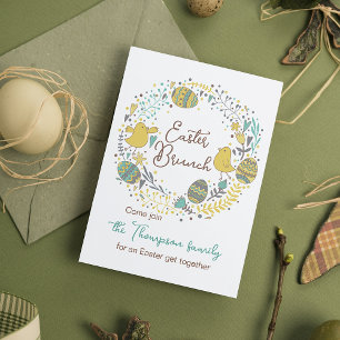 Lustiger bunter Kranz Ostern Brunch Eierjagd Einladung